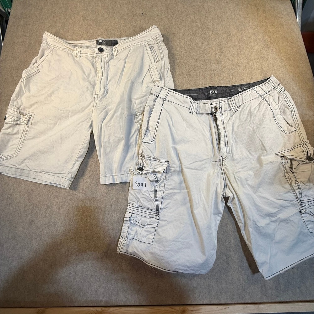 Lot of 2‎ BKE Athletic Fit Cargo Shorts Mens 38 White Contrast Stitch Utility